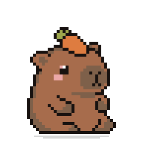 Capybara Pet, a pixel-art capybara with a carrot on his head, sitting on a desktop